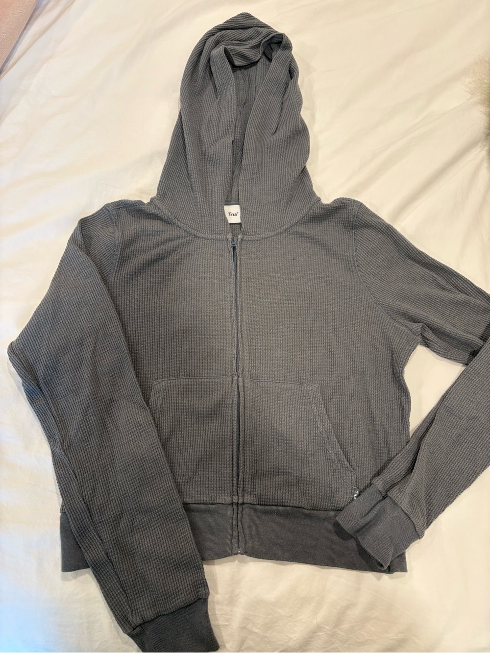 TNA Gray Zip-Up Hooded Waffle Knit Sweatshirt- size large